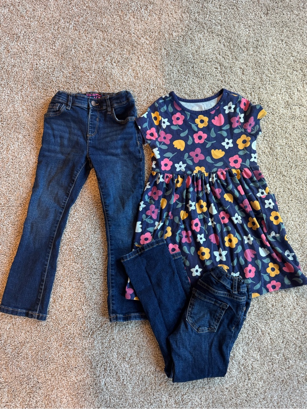 Girls 5T Clothing Bundle Children’s Place Bootcut Jeans and Fall Floral Dress - Picture 2 of 13